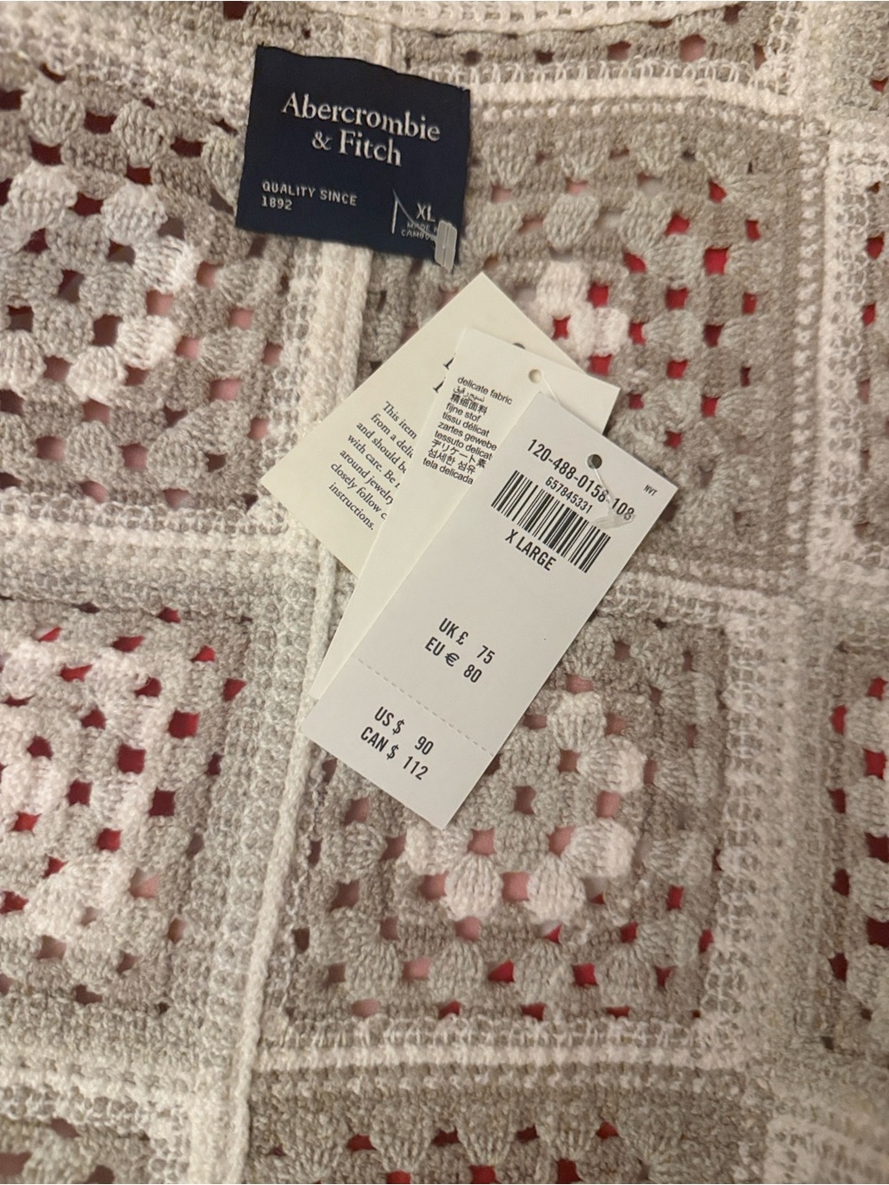 Abercrombie & Fitch Cream Crochet Summer Jacket Shirt Coverup